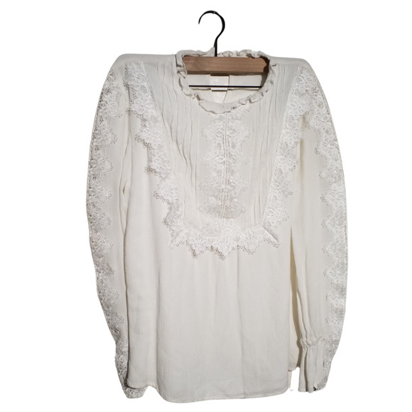 Sundance Lace Pintuck Crepe Top Ivory Cottage Prairie Festival Size XS - Picture 1 of 5